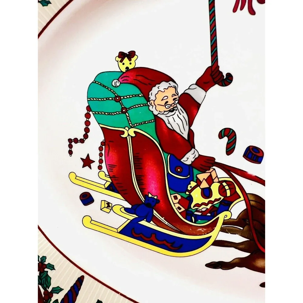 Vintage GEI Santa Sleigh Reindeer Christmas Serving Platter 14” Oval Tray